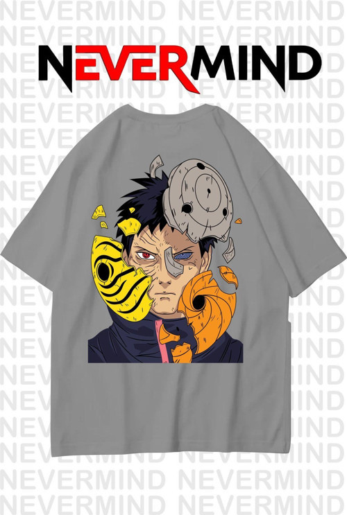 Nevermınd Anime Karakter Baskılı Gri Oversize Unisex Tişört Sokak Modası & Casual Stil
