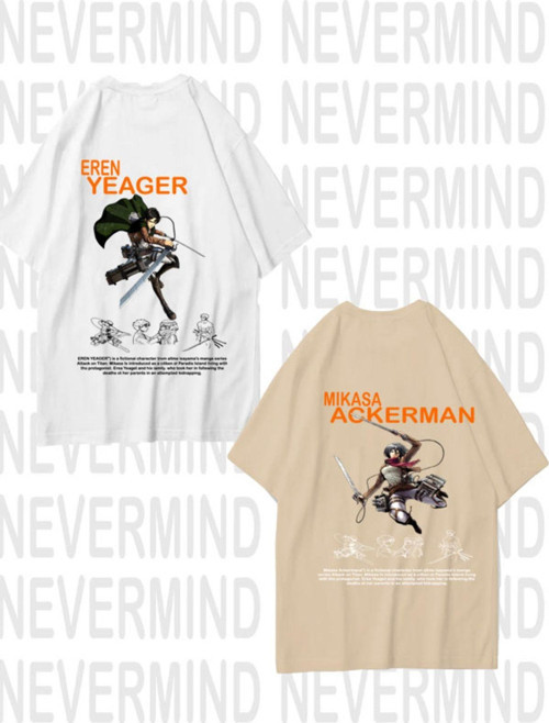 Nevermınd Sevgili & Arkadaş Çift Kombini Eren Yeager & Mikasa Ackerman Baskılı Tasarım Oversize T-Shirt 2 Li