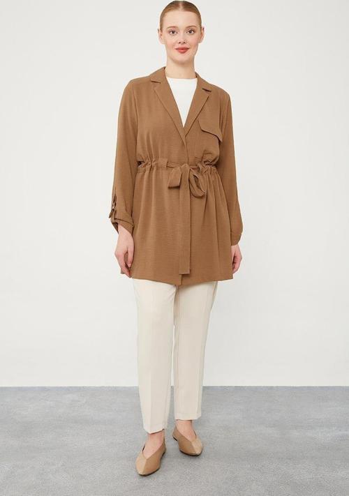 Toprak Kendinden Kemer Bağlamalı Ceket