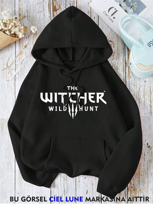 Nevermınd Unisex Witcher Wild Baskılı Oversize Baskılı Kapşonlu Sweatshirt 3 Iplik