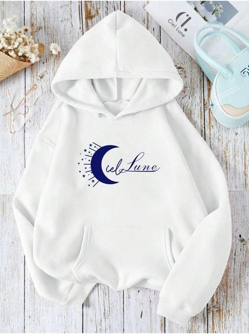 Unisex Ciel Lune Baskılı Oversize Baskılı Kapşonlu Sweatshirt 3 Iplik