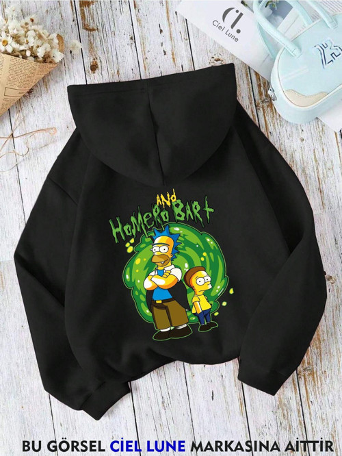 Nevermınd Unisex Homero Bart Baskılı Oversize Baskılı Kapşonlu Sweatshirt 3 Iplik