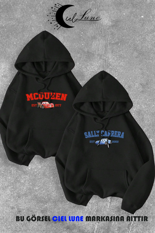 Nevermınd Sevgili Çift Kombin Mcqueen Ve Sally Yarış Baskılı Kapüşonlu Sweatshirt 2Li Set Takım