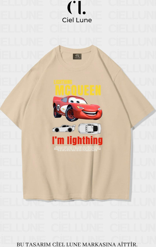 Nevermınd Unisex Kadın Erkek Şimşek Mcqueen Baskılı Oversize Tshirt
