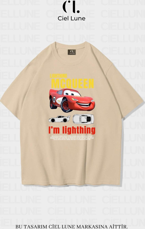 Nevermınd Unisex Kadın Erkek Şimşek Mcqueen Baskılı Oversize Tshirt