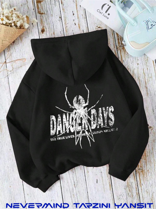 Nevermınd Unisex Danger Days Baskılı Oversize Baskılı Kapşonlu Sweatshirt 3 Iplik