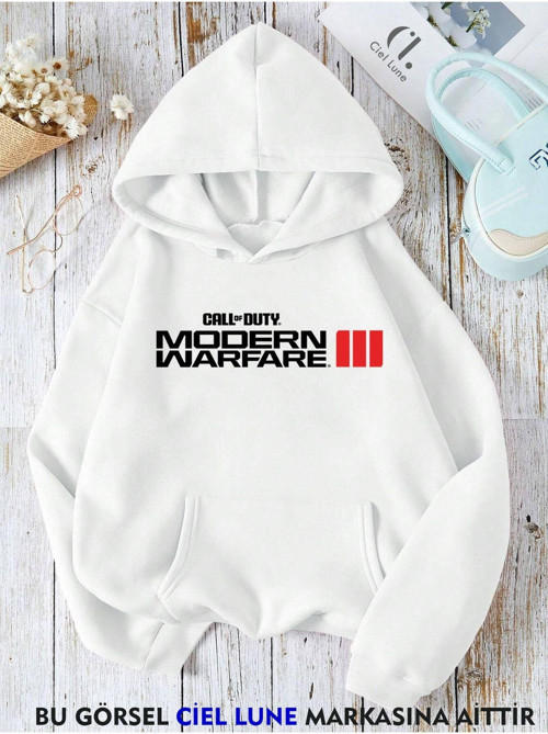 Nevermınd Unisex Cod Modern Warfare 3 Oversize Baskılı Kapşonlu Sweatshirt 3 Iplik