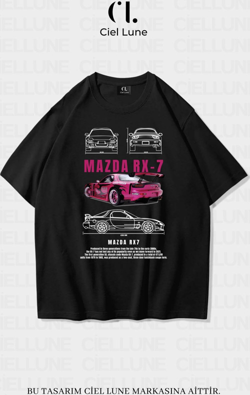 Nevermınd Unisex Kadın Erkek Hızlı Ve Öfkeli Mazda Rx 7 Ön Baskılı Özel Tasarım Oversize T-Shirt