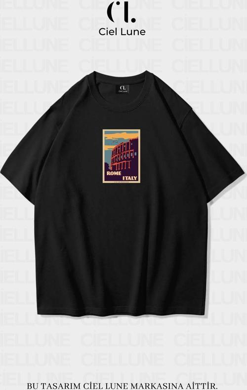 Unisex Kadın Erkek Rome İtaly  Baskılı Özel Tasarım Oversize T-Shirt