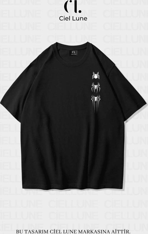 Unisex Kadın Erkek Spider Baskılı Özel Tasarım Oversize T-Shirt