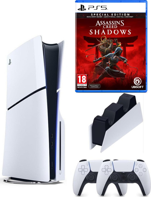 Playstation 5 slim Cdli  + 2.kol Dualsense +Şarj istasyonu +Assasin's Creed Shadows ( İthalatçı Garantili)