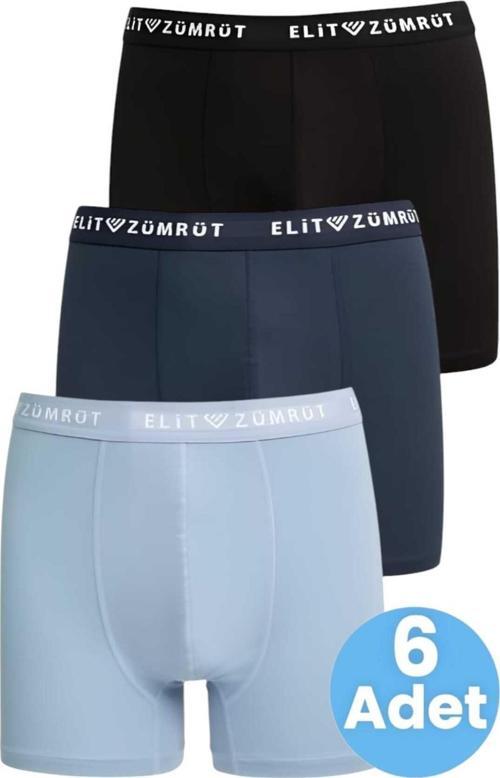 Erkek Pamuklu Likralı 6'Lı Boxer Siyah - Lacivert - Mavi XL