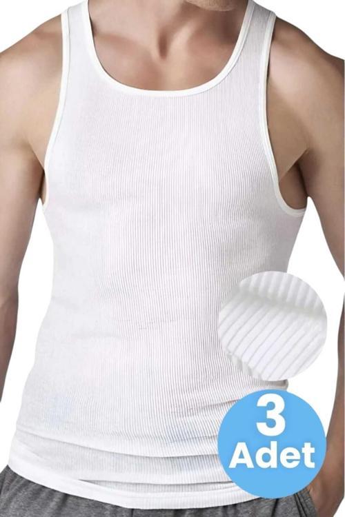 Erkek Pamuklu Kaşkorse Atlet 3 Adet Beyaz 2XL