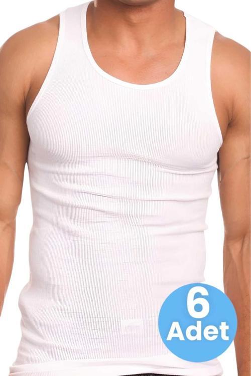 Erkek Pamuklu Kaşkorse Atlet 6 Adet Beyaz 2XL