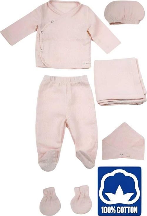 Bebek Yenidoğan Müslin Kumaş % 100 Organik Pamuklu Unisex Hastane Çıkışı 6'Lı Set Pembe 0-3 AY