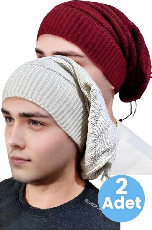 2'Li  Erkek Kışlık Triko Örgü Bere Ve Boyunluk Bordo - Taş