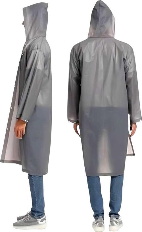 Erkek Rüzgar Geçirmez Kapüşonlu Yağmurluk Eva Yağmurluk Gri Standart