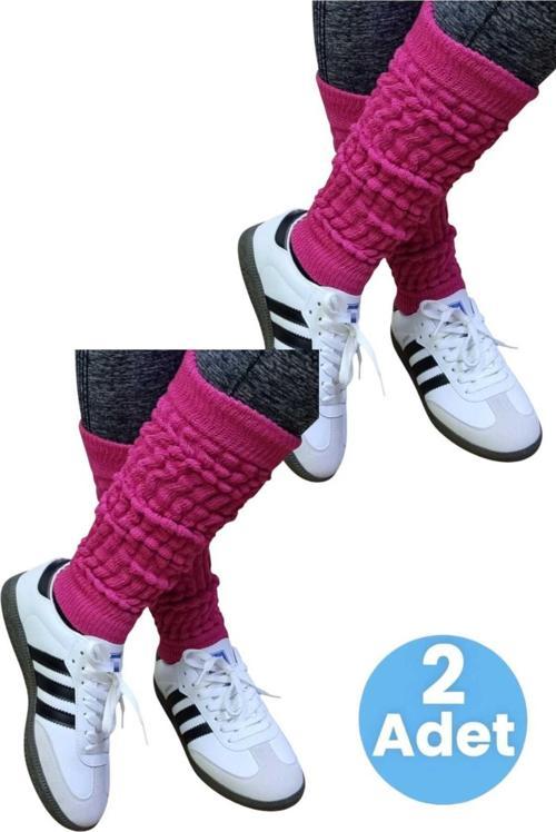 Kadın Dört Mevsim Ayaksız Triko Tozluk 2'Li Set Fuşya