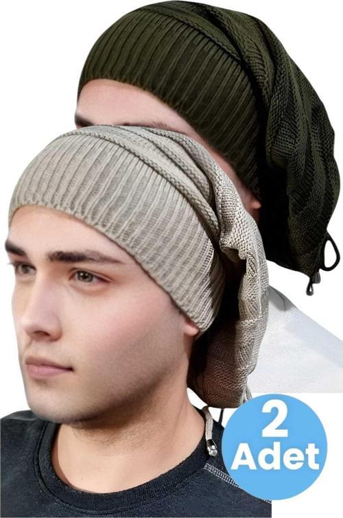 2'Li  Erkek Kışlık Triko Örgü Bere Ve Boyunluk Haki - Camel