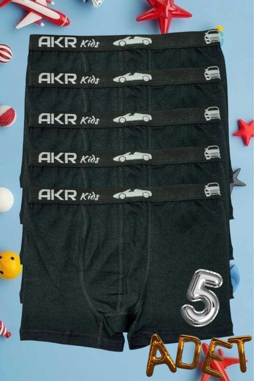 Erkek Çocuk 5'Li Pamuklu Boxer Siyah 3-4 Yaş