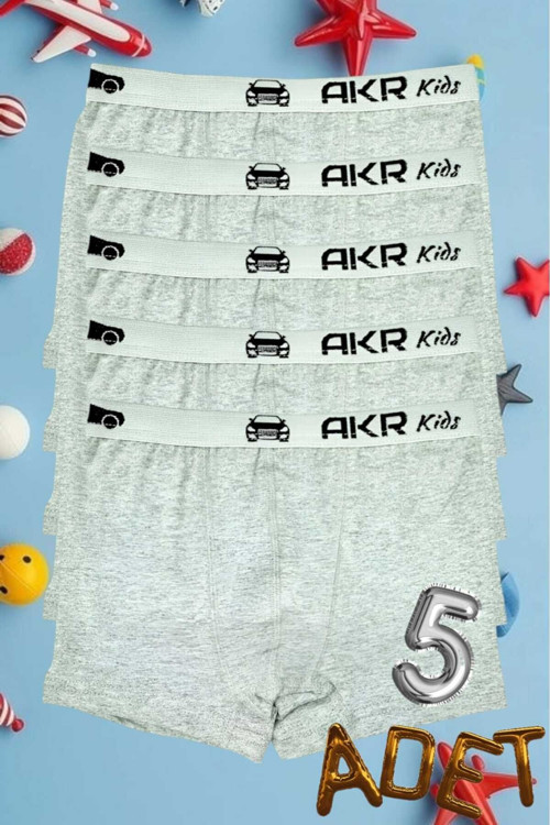 Erkek Çocuk 5'Li Pamuklu Boxer Gri 5-6 Yaş
