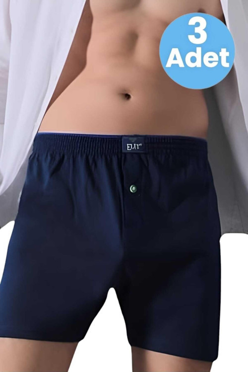 Erkek Pamuklu 3'Lü Havlu Bel Boxer Lacivert 2XL