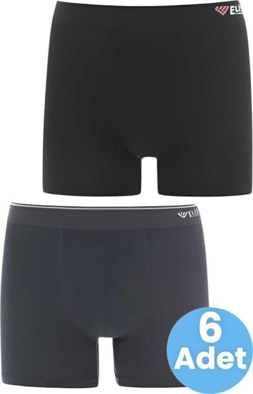 Erkek  6'Lı  Pamuklu  Likralı  Boxer Siyah - Füme 2XL