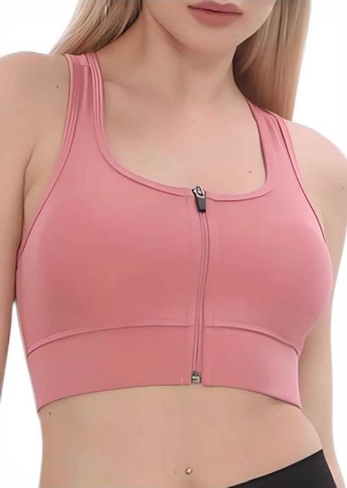 Kadın Büstiyer Kadın Fermuarlı Sporcu Crop Pudra S-M