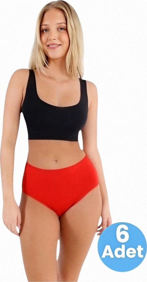Kadın Pamuklu Penye Süprem Kumaş Bato Külot Kadın Bato Külot 6 Adet Kırmızı L-XL