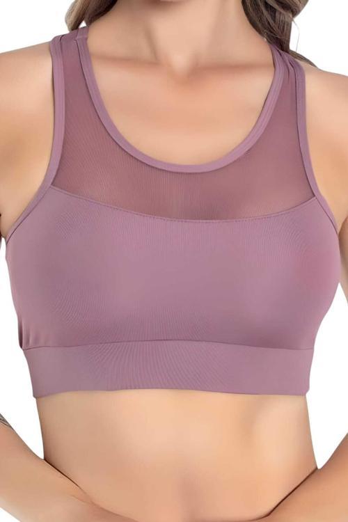 Kadın Büstiyer Kadın Tül Detaylı Crop Gül Kurusu L-XL