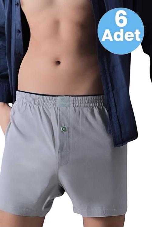 Erkek Pamuklu 6'Lı Havlu Bel Boxer Gri M