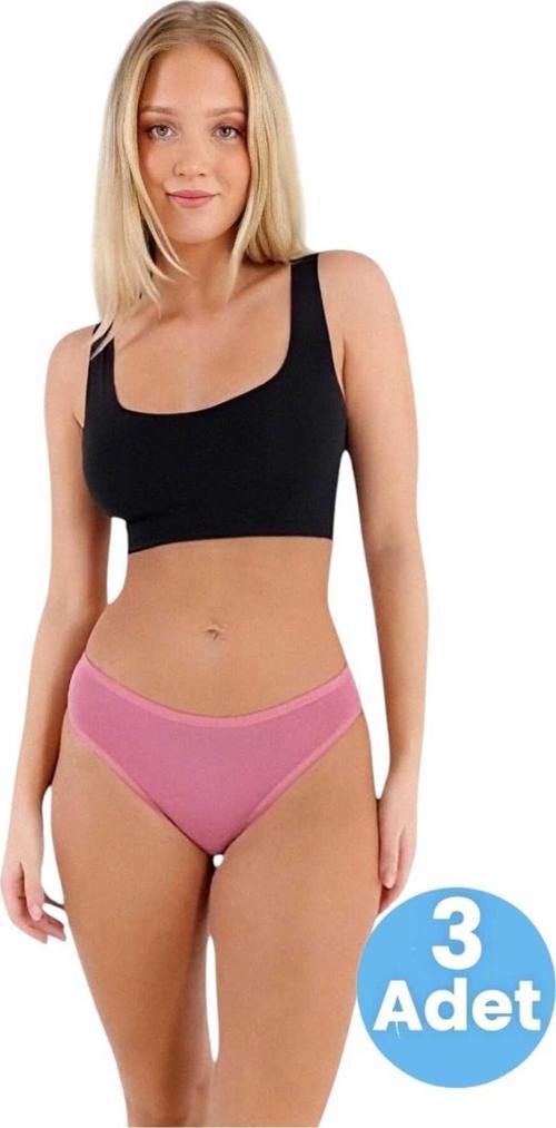 Kadın Pamuklu Penye Süprem Kumaş Bikini Külot Kadın Bikini Külot 3 Adet Gül Kurusu L-XL