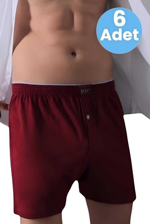 Erkek Pamuklu 6'Lı Havlu Bel Boxer Bordo S