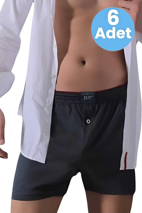 Erkek Pamuklu 6'Lı Havlu Bel Boxer Füme S