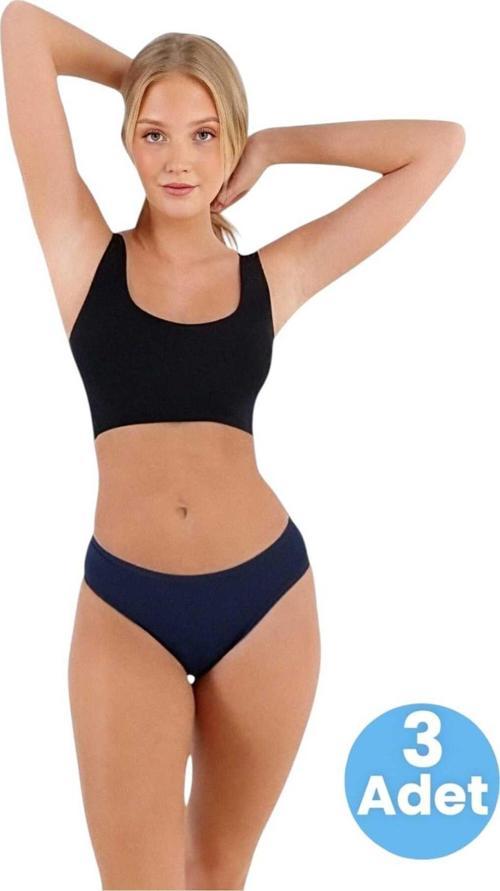 Kadın Pamuklu Penye Süprem Kumaş Bikini Külot Kadın Bikini Külot 3 Adet Lacivert L-XL