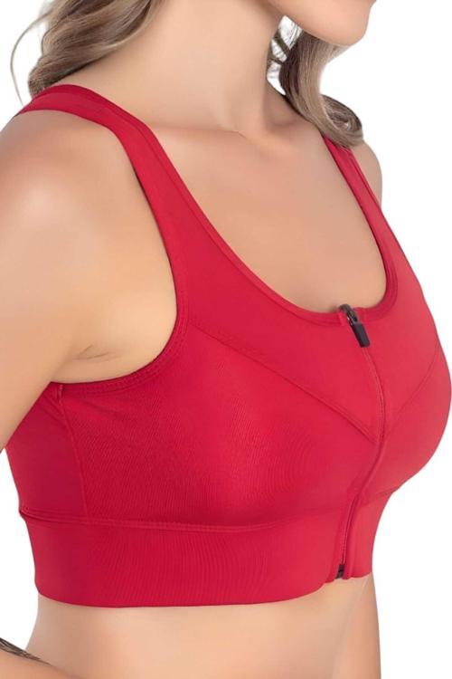 Kadın Fermuarlı Büstiyer Kadın Fermuarlı Crop Kırmızı L-XL