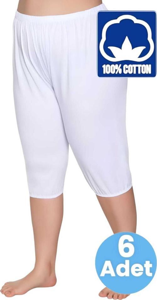 Kadın %100 Pamuklu Kısa Pijama 6'Lı Paçalı Don Beyaz 3XL