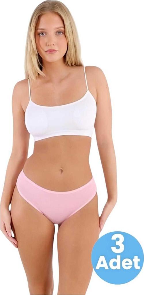 Kadın Pamuklu Penye Süprem Kumaş Bikini Külot Kadın Bikini Külot 3 Adet Pembe L-XL