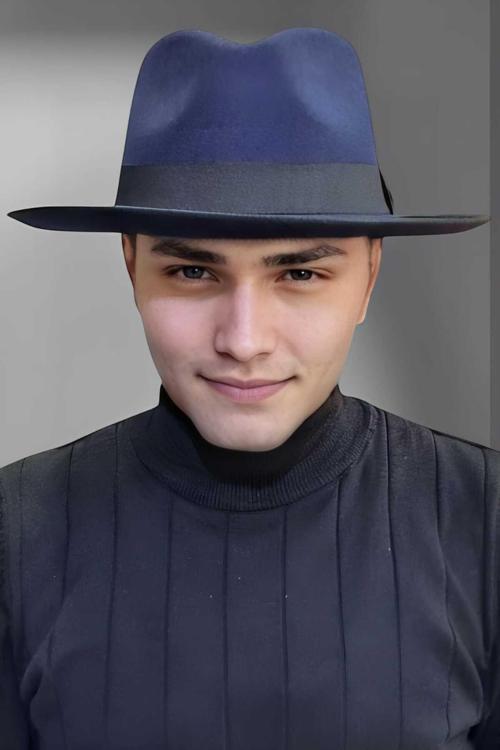 Erkek Panama Kaşe Biyeli Fötr Şapka Lacivert