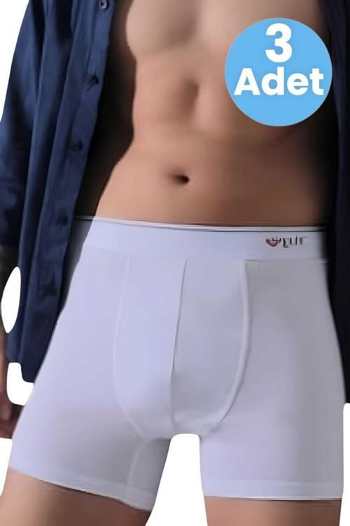 Erkek  Likralı Pamuklu 3'Lü  Boxer Beyaz 2XL