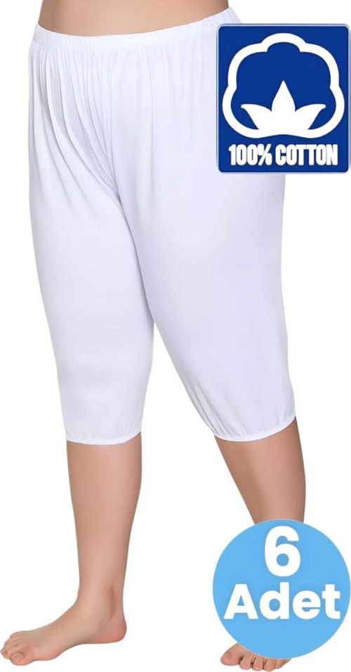 Kadın %100 Pamuklu Kısa Pijama 6'Lı Paçalı Don Beyaz 4XL