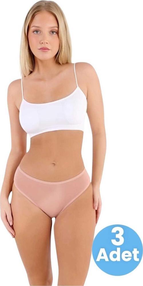Kadın Pamuklu Penye Süprem Kumaş Bikini Külot Kadın Bikini Külot 3 Adet Pudra L-XL