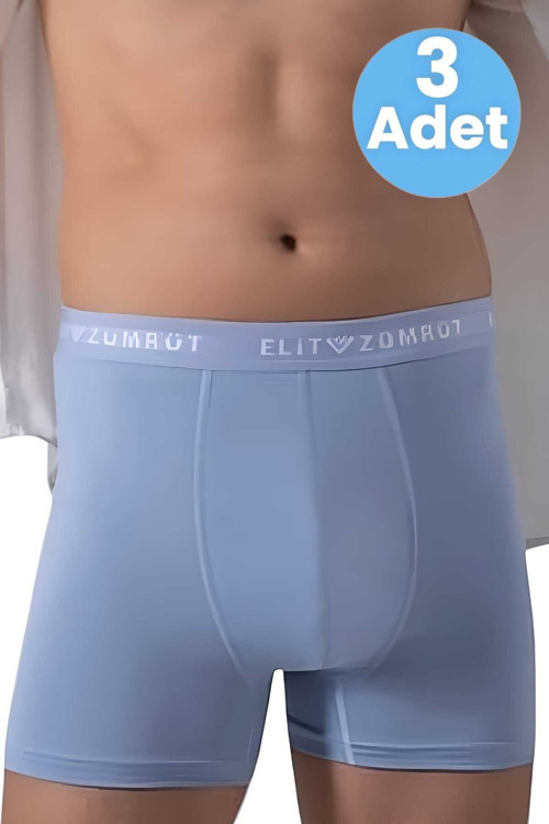 Erkek Pamuklu Baklava Lastikli 3'Lü Boxer Açık Mavi 2XL
