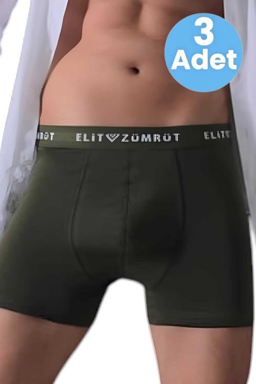 Erkek Pamuklu Baklava Lastikli  3'Lü Boxer Haki 2XL