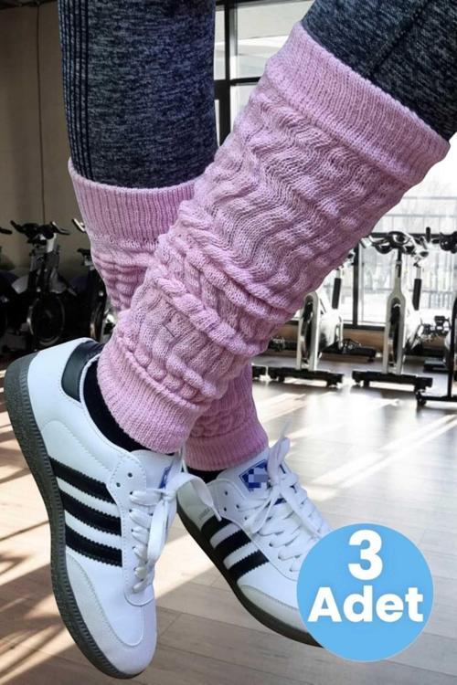 Kadın Dört Mevsim Ayaksız Triko Tozluk 3 Adet Pembe