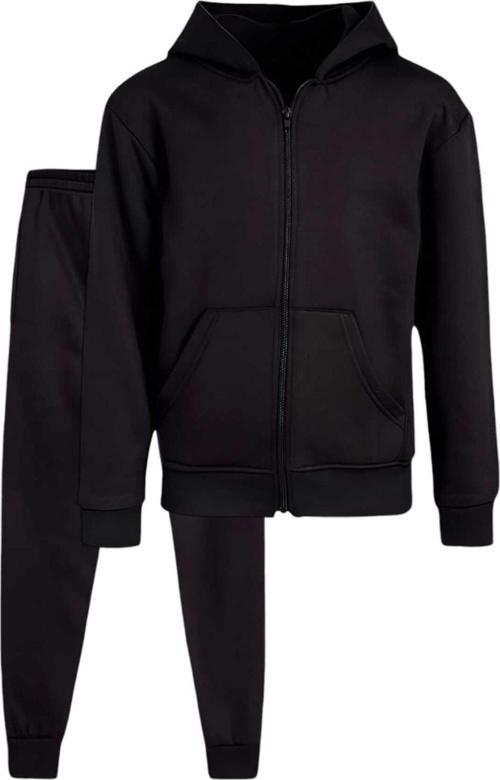 Çocuk Unisex Kapüşonlu Fermuarlı Sweatshirt Ve Jogger Eşofman Altı 2'Li Takım Siyah 10 Yaş
