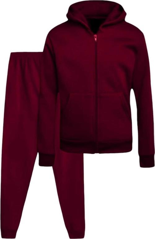 Çocuk Unisex Kapüşonlu Fermuarlı Sweatshirt Ve Jogger Eşofman Altı 2'Li Takım Bordo 13 Yaş