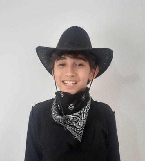 Çocuk  8 - 14 Yaş Süet Kovboy Şapkası Siyah Bandana Siyah 54 CM