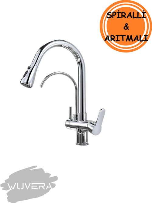Krom Arıtmalı Spiralli Mutfak Bataryası – 3 Yollu Su Filtresi ile Sağlıklı ve Pratik Mutfak Çözümü!