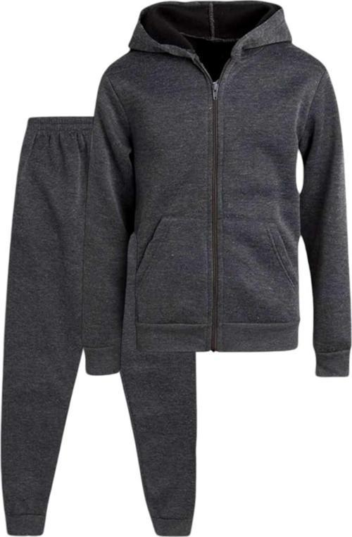 Çocuk Unisex Kapüşonlu Fermuarlı Sweatshirt Ve Jogger Eşofman Altı 2'Li Takım Füme 9 Yaş